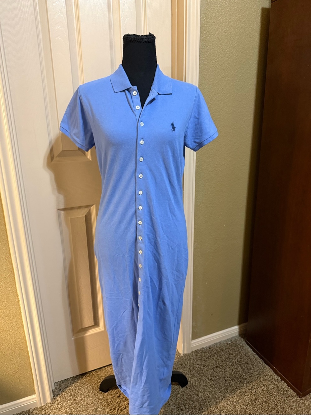 Ralph Lauren Light Blue Polo Button-Front Maxi Dress